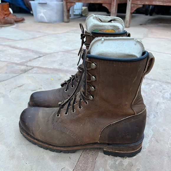VTG Men Frye Logger Boot Size 9.5 Brown Leather Lace Up Vibram Lug Sole Work USA - Picture 5 of 8